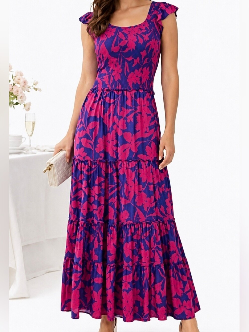 Abel The Label Pink And Blue Tiered Maxi Dress Size XS